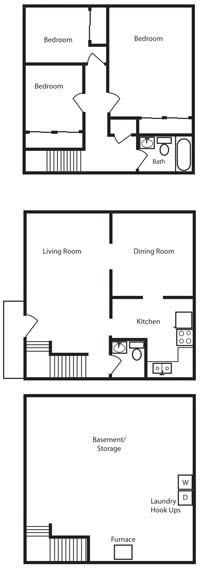 3 Bedroom 1.5 Bath Floor Plan at Aspen Townhomes, Colorado Springs, Colorado