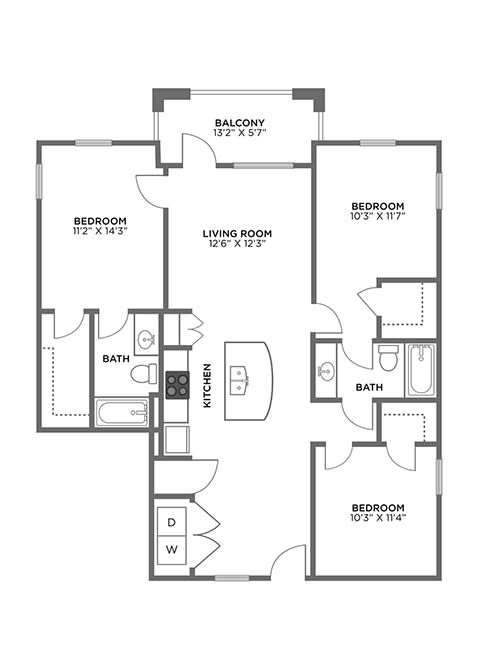 3 bedroom 2 bath Floor Plan at The Dakota, Florida, 33458