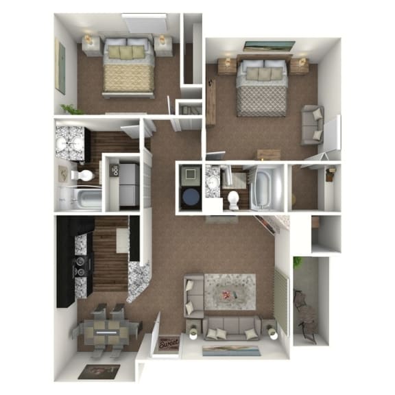2 bedroom 2 bath floor plan B at Deer Crest Apartments, Broomfield