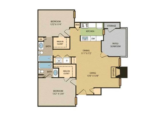 Floor Plan  2 bedroom 2 bathroom floor plan  B at The Glen at Highpoint, Dallas, 75243