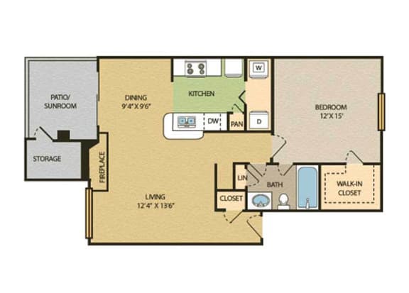 1 bedroom 1 bathroom floor plan C at The Glen at Highpoint, Texas