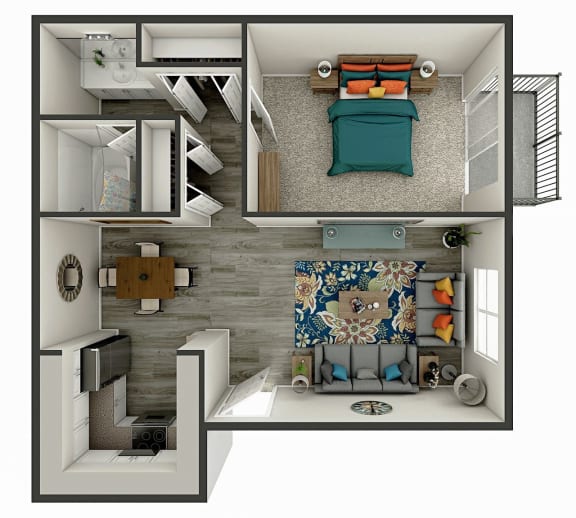 1 bedroom 1 bath floor plan at Glen at Lakewood, Lakewood, CO