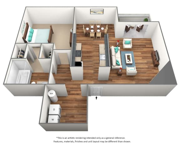 1 Bed 1 Bath Floor Plan at Glen at North Creek, Everett, WA, 98208