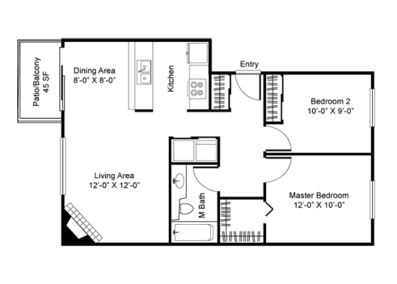 2 bedroom floor plan A at North Creek Apartments, Washington