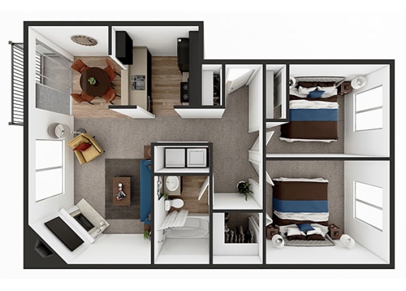 2 bedroom floor plan at North Creek Apartments, Everett