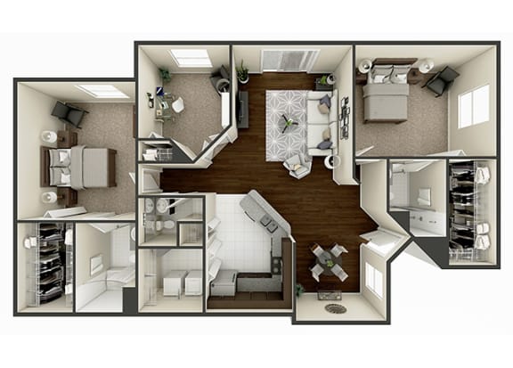 2 bedroom 2 bathroom floor plan at Pembroke Pines Landings, Florida, 33025