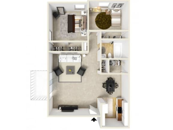 1 bedroom 1 bathroom floor plan A at Spyglass Creek, Denver, CO, 80224