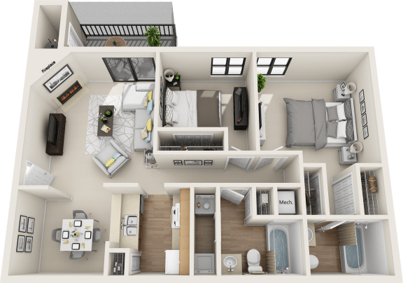 1 bedroom 1 bath floor plan F at St. Johns Forest Apartments, Jacksonville, Florida