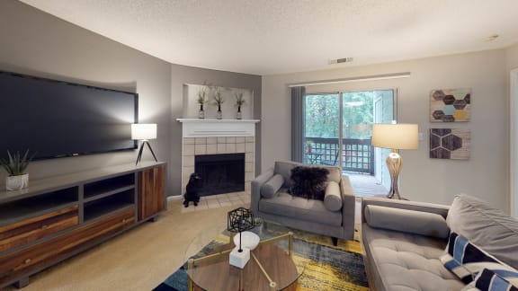 Living Room with Balcony at University Ridge Apartments, Durham, NC, 27707
