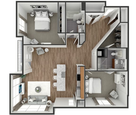 2 bedroom 2 bath floor plan F at The View at Old City, Philadelphia