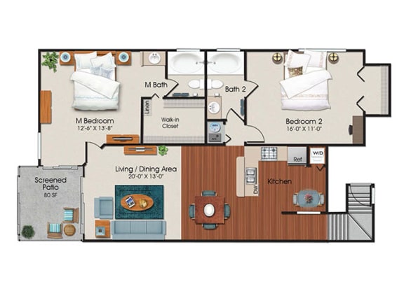 Floor Plan  2 Bedrooms and 2 Bathrooms Floor Plans C at Water&#x27;s Edge Apartments, Sunrise, Florida