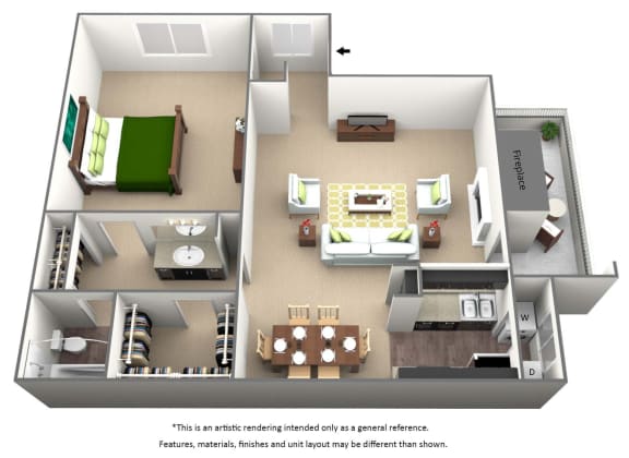A3 1 bedroom floor plan 1 bedroom floor plan at The Willows on Rosemeade, Dallas, TX 75287