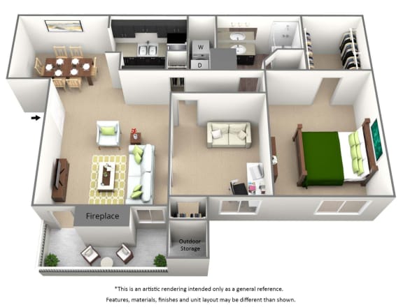 Floor Plan  1 bedroom floor plan with den at The Willows on Rosemeade, Dallas, TX