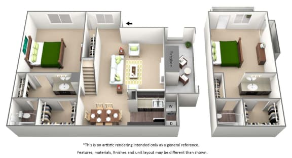 B2 2 bedroom townhome floor plan B2 2 bedroom tonwhome floor plan at The Willows on Rosemeade, Dallas