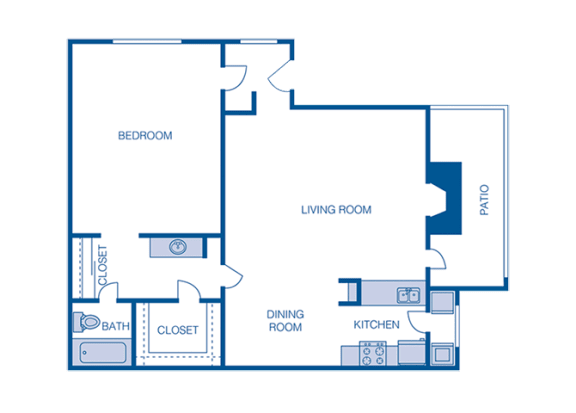 Floor Plan  1 bedroom floor plan B at The Willows on Rosemeade, Dallas, TX, 75287