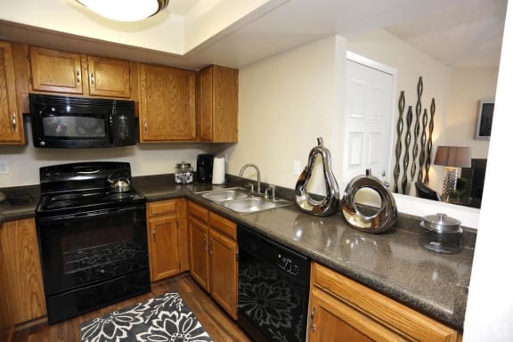Black Kitchen Appliances at Woodland Hills Apartments, Colorado Springs, Colorado