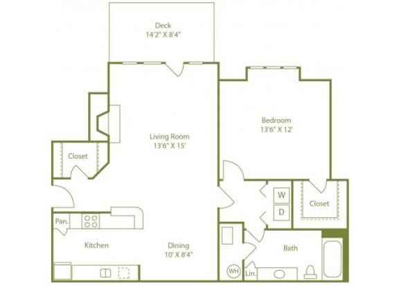 1 Bedroom 1 Bathroom Floor Plan at Wynfield Trace, Peachtree Corners, GA, 30092