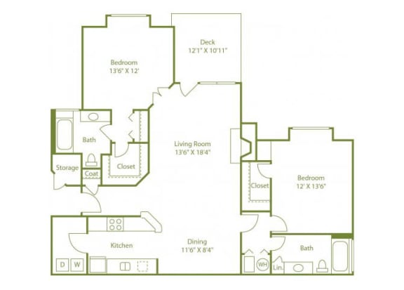 2 Bed 2 Bath Floor Plan 2 Bed 2 Bath Floor Plan at Wynfield Trace, Peachtree Corners, GA