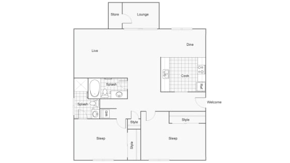 2 bedroom 2 bath Floor Plan 2 bedroom 2 bath Floor Plan at 2900 Lux Apartment Homes, Las Vegas, 89102