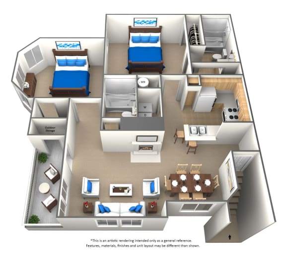 2  bedroom 2 bathroom floor plan at Bridford Lake Apartments, Greensboro, North Carolina