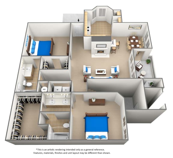 2  bedroom 2 bathroom floor plan A at Bridford Lake Apartments, Greensboro