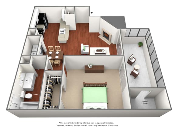 1 bedroom 1 bathroom floor plan at The Glen at Highpoint, Dallas, 75243