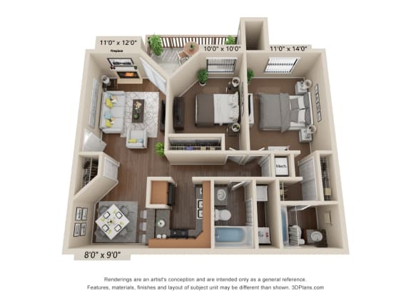 Floor Plan  The Birdie - 2 Bedroom/ 2 Bath - 895 sq. ft. at Glen at Bogey Hills, St. Charles, Missouri