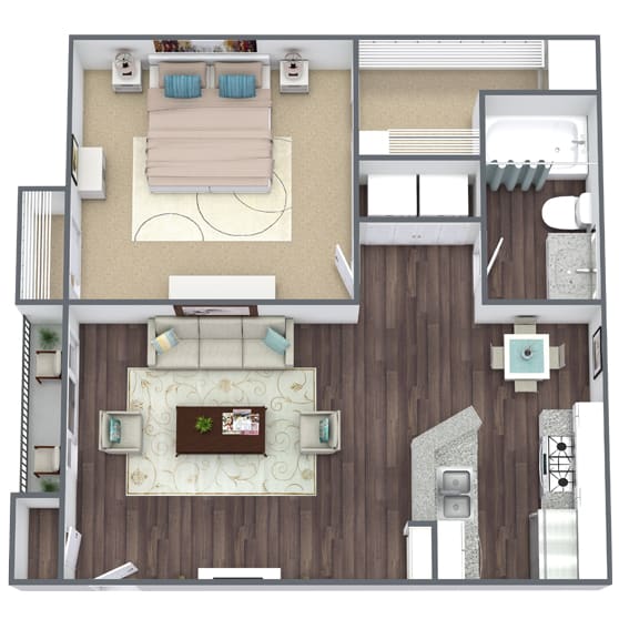 Floor Plan  1 Bedroom 3D Floor Plan Image