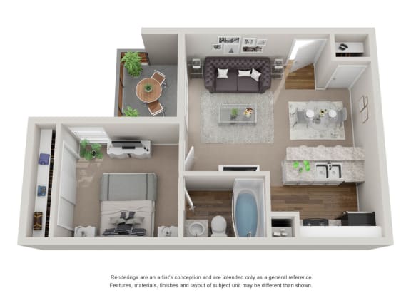 Floor Plan  1 bedroom 1 bathroom 3D floor plan