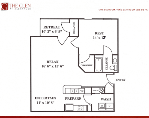 2D one bedroom floor plan