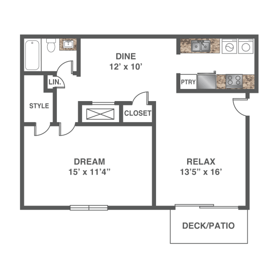 Floor Plan 1 Bed 1 Bath - NEWLY RENOVATED
