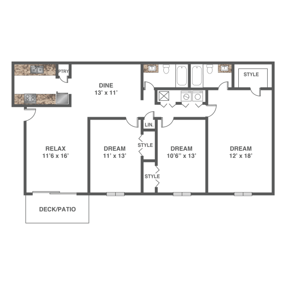  Floor Plan 3 Bed 2 Bath NEWLY RENOVATED