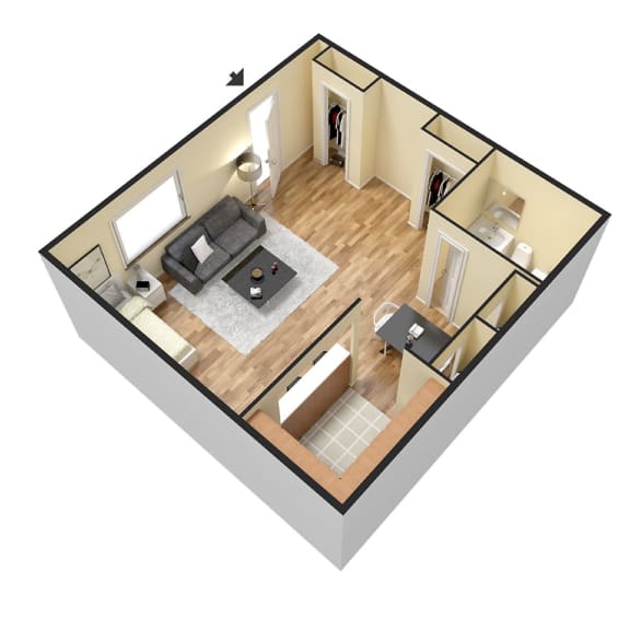 3D Studio Floor plan, One bathroom