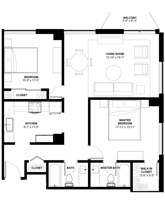 Floor Plan  2 Bedroom - 2 Bathroom