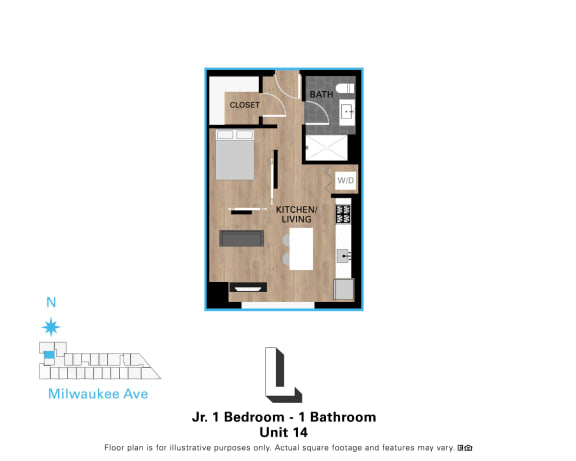 Floor Plan  Jr 1 Bedroom - 1 Bathroom