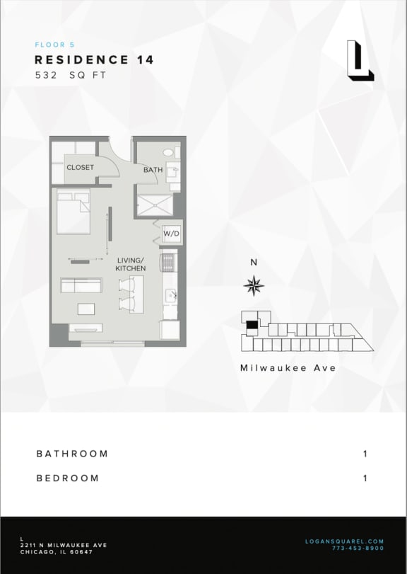 Floor Plan  Jr 1 Bedroom - 1 Bathroom