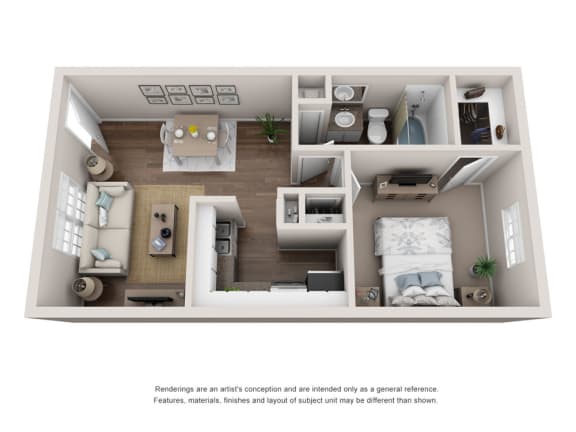 A2 Floor Plan at Bellaire Oaks Apartments, Houston, TX, 77096