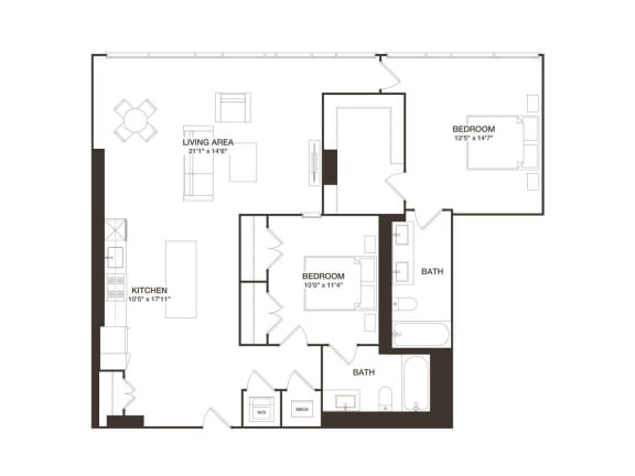 Floor Plan  2 Bed - 2 Bath | B11A