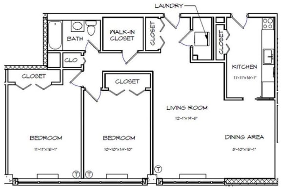  Floor Plan 2 Bedroom 1 Bath | B02 (Workforce Housing)