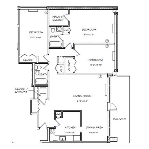 Floor Plan  3 Bedroom - 2 Bath | C01