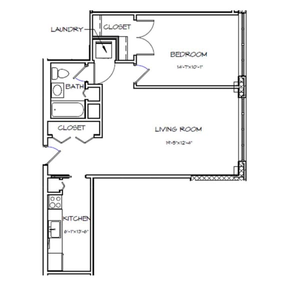 Floor Plan  1 Bedroom - 1 Bath | A06