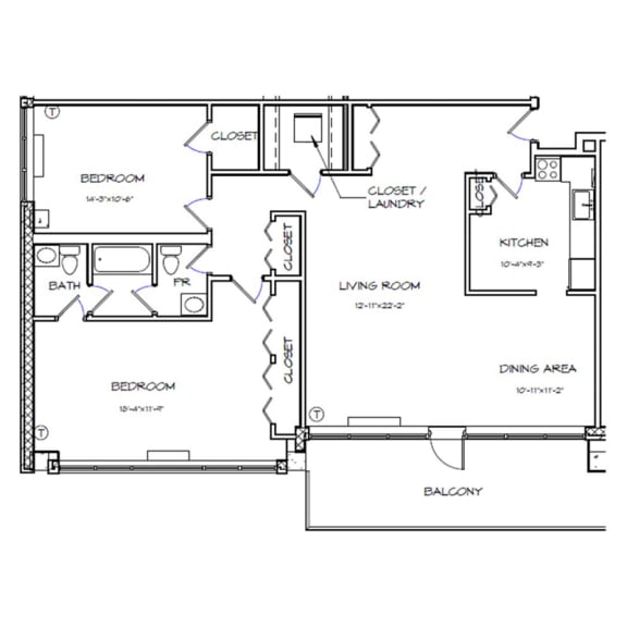 Floor Plan  2 Bedroom - 2 Bath | B10