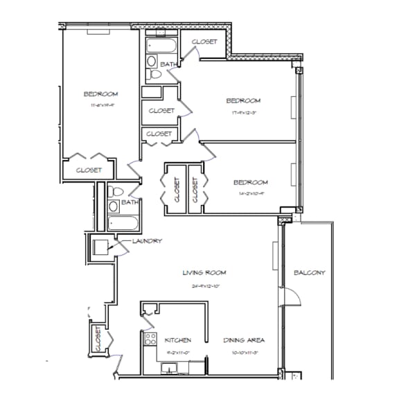 Floor Plan 3 Bedroom - 2 Bath | C02