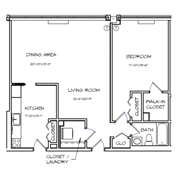 Floor Plan  1 Bedroom - 1 Bath | A14