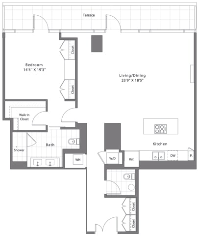 Floor Plan  1 Bed - 1.5 Bath | A05A