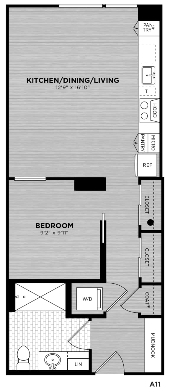 Floor Plan 1 Bed - 1 Bath | Atala A11