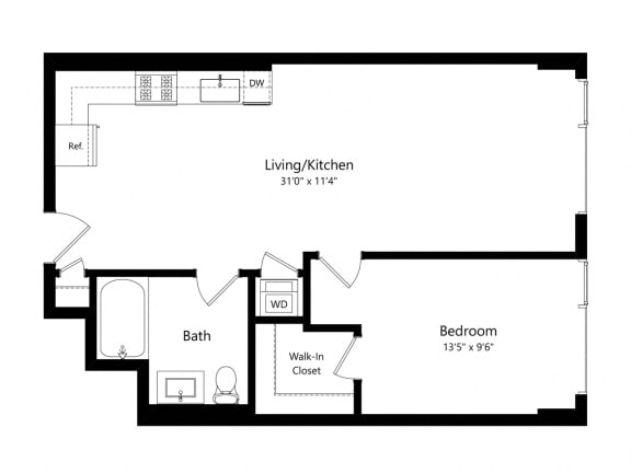 Floor Plan 1205 Collection 1 Bedroom - 1 Bath | A12a