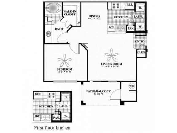 Floor Plan  A1-Echo, 1 BED / 1 BATH, 715 SQ.FT floor plan