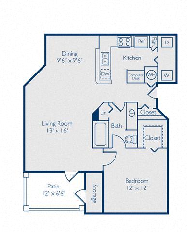 Floor Plan  Hickory, 1 br, 1 ba, 807 sq. ft.