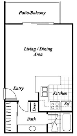 Floor Plan  Studio, 1 Bath, 450-500 square feet floor plan